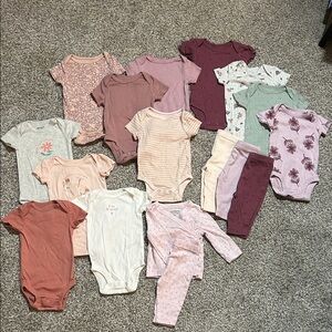 Carter's & Cloud Island Baby girl onesies and pant clothing bundle (3m)
